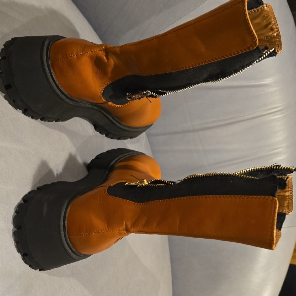 Zara Orange Heeled Boots with Black Soles - Picture 5 of 8